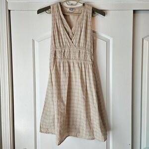 Converse One Star V-Neck Dress Womens M Tan Plaid Cotton Babydoll Summer